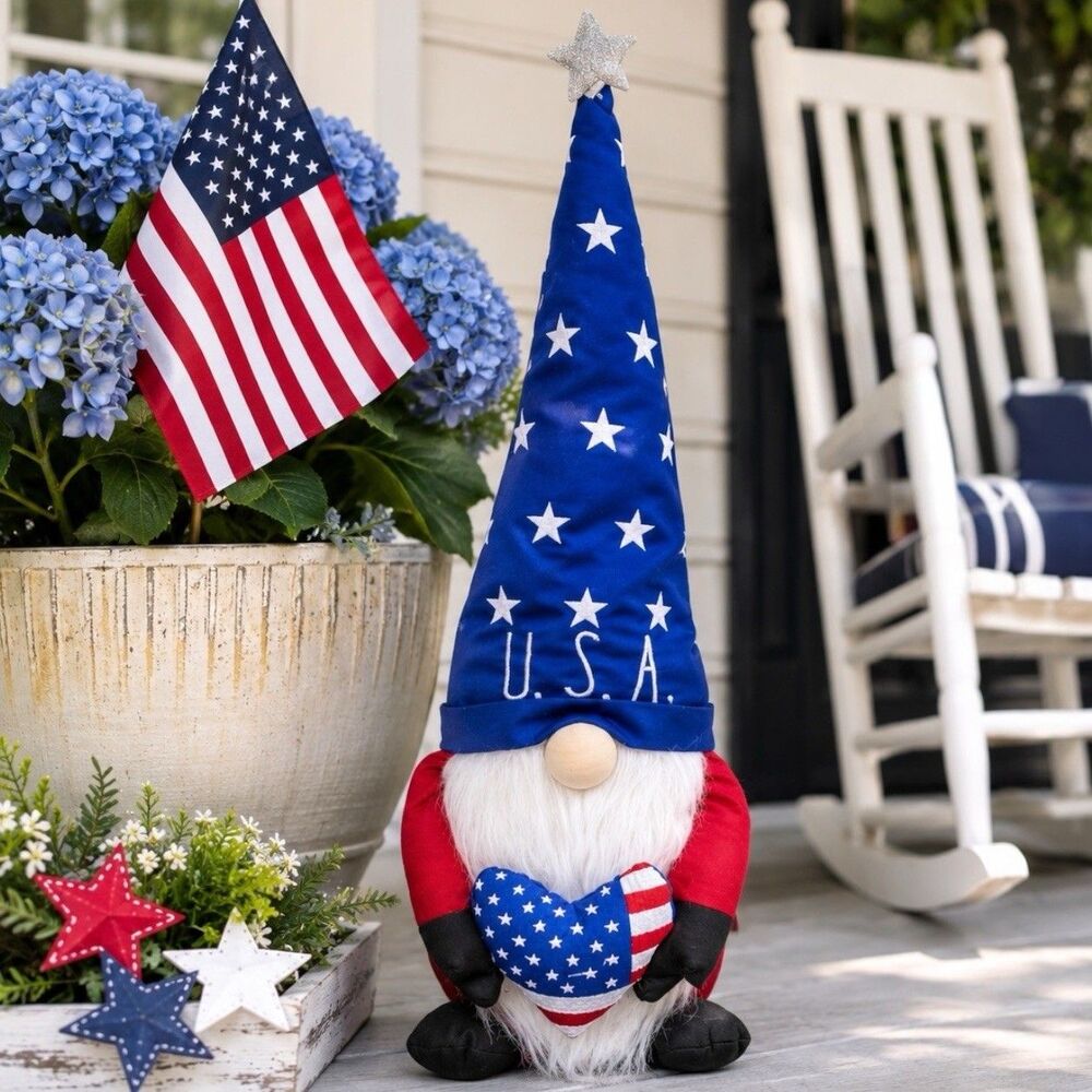Rae Dunn USA Patriotic Gnome Plush Shelf Sitter 4th of July Americana Decor NWT